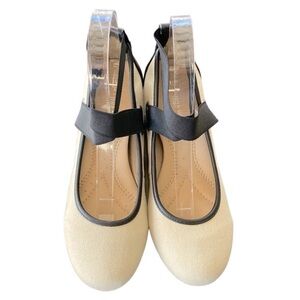 LEILA STONE Margie Ballerina Style Flats Light Beige/Black Women Size 8
